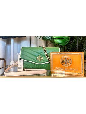 NEW!! TORY BURCH BASIL GREEN KIRA CHEVRON POP HANDBAG